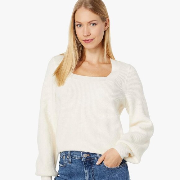 NWT Madewell Melwood Square-Neck Sweater in Coziest Yarn Cream Wool - Picture 3 of 8
